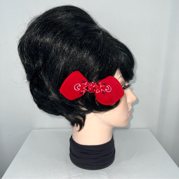Red Paisley Rockabilly Bandana Knotted Hair Bow - Picture 4 of 11